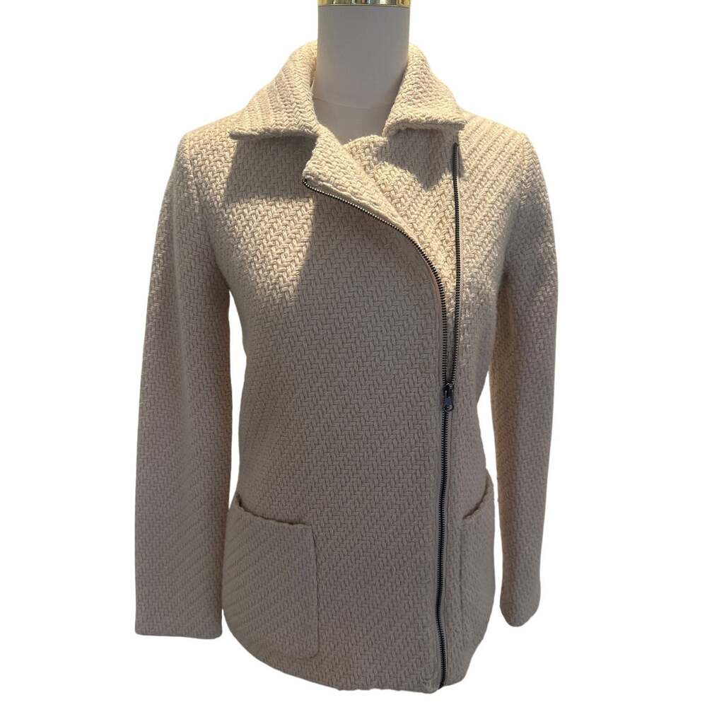 Pim + Larkin Small Cream Wool Blend Moto Jacket Asymmetrical Zip Textured Coat